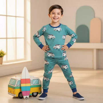 Surfing Van Boy Pajama Set- Green