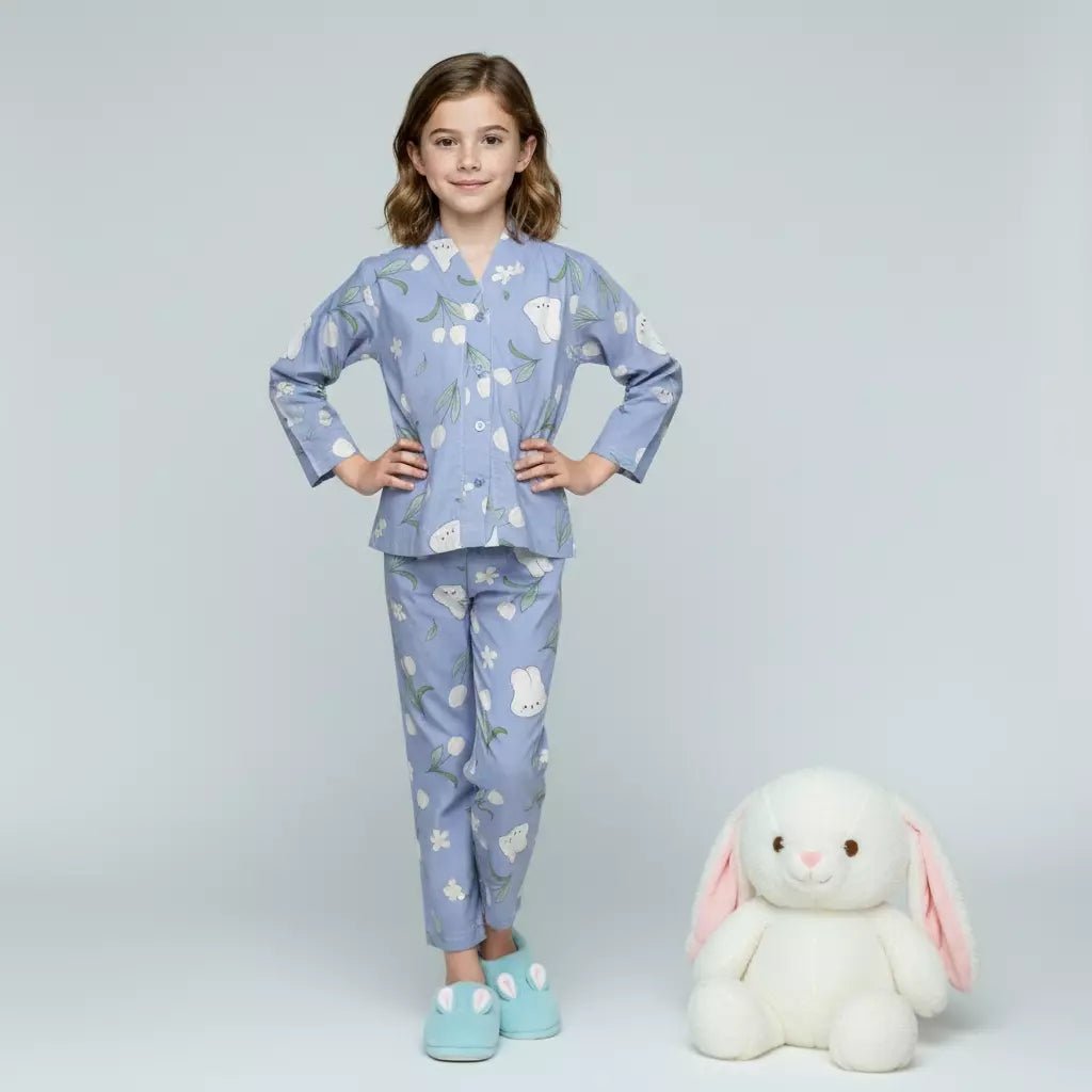 Tulip Girls Woven Rayon Button Pajama Set - Blue