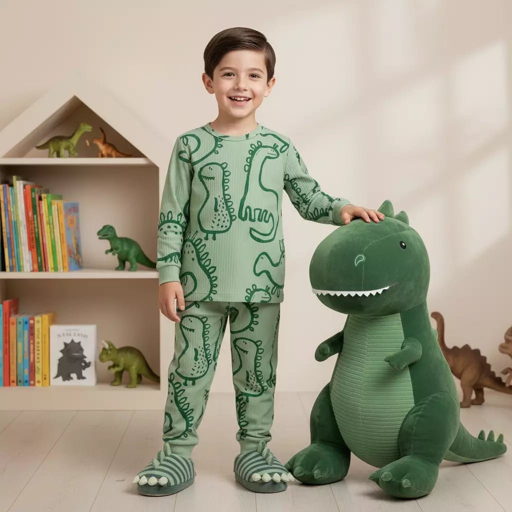 Doodle Dino Boy Pajama Set- Green