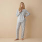 Blue Flora Zip Neck Women Pajama Set- Blue
