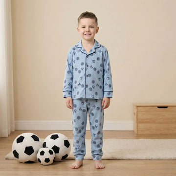 Basket Ball Button Boy Pajama Set- Blue