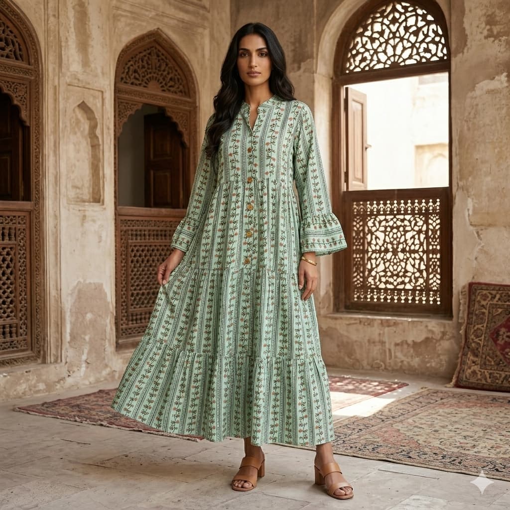 Palm Grove Stripe Women Daraa- Green