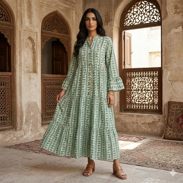 Palm Grove Stripe Women Daraa- Green