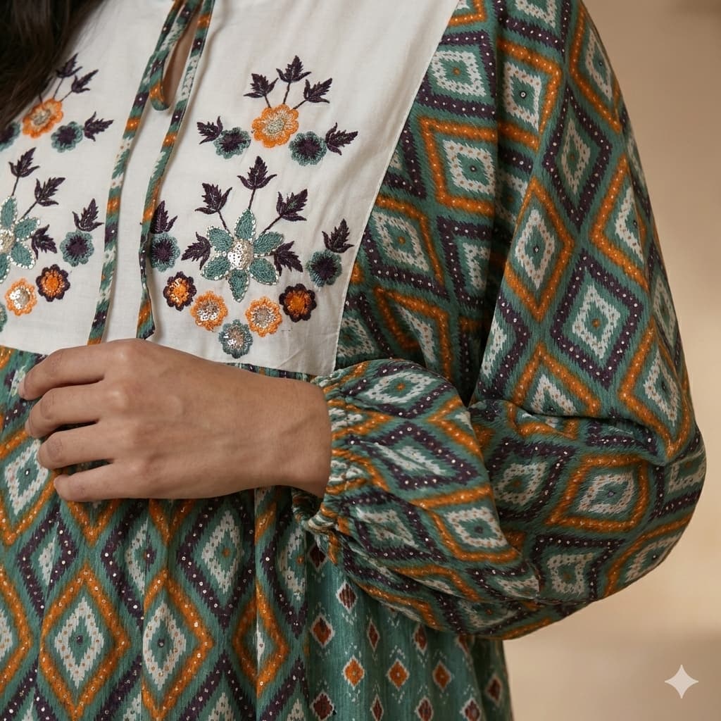 Folk-Art Embroidered Women Daraa- Green