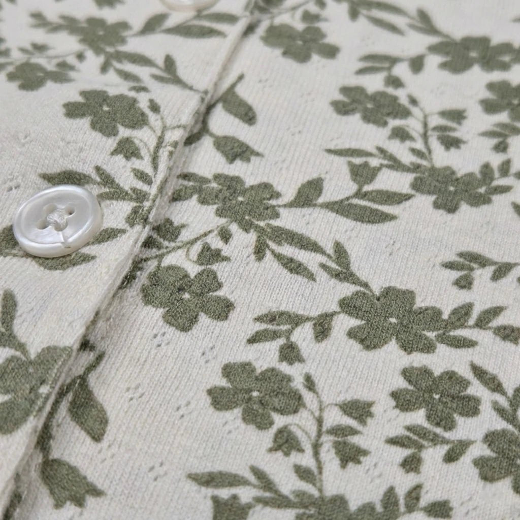 Green Flora Full Button Women Pajama Set- Green