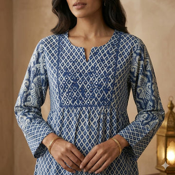 Ornate Lattice Ikat Women Daraa- Navy Blue