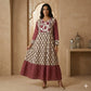 Floral Embroidered Tiered Women Daraa- Maroon