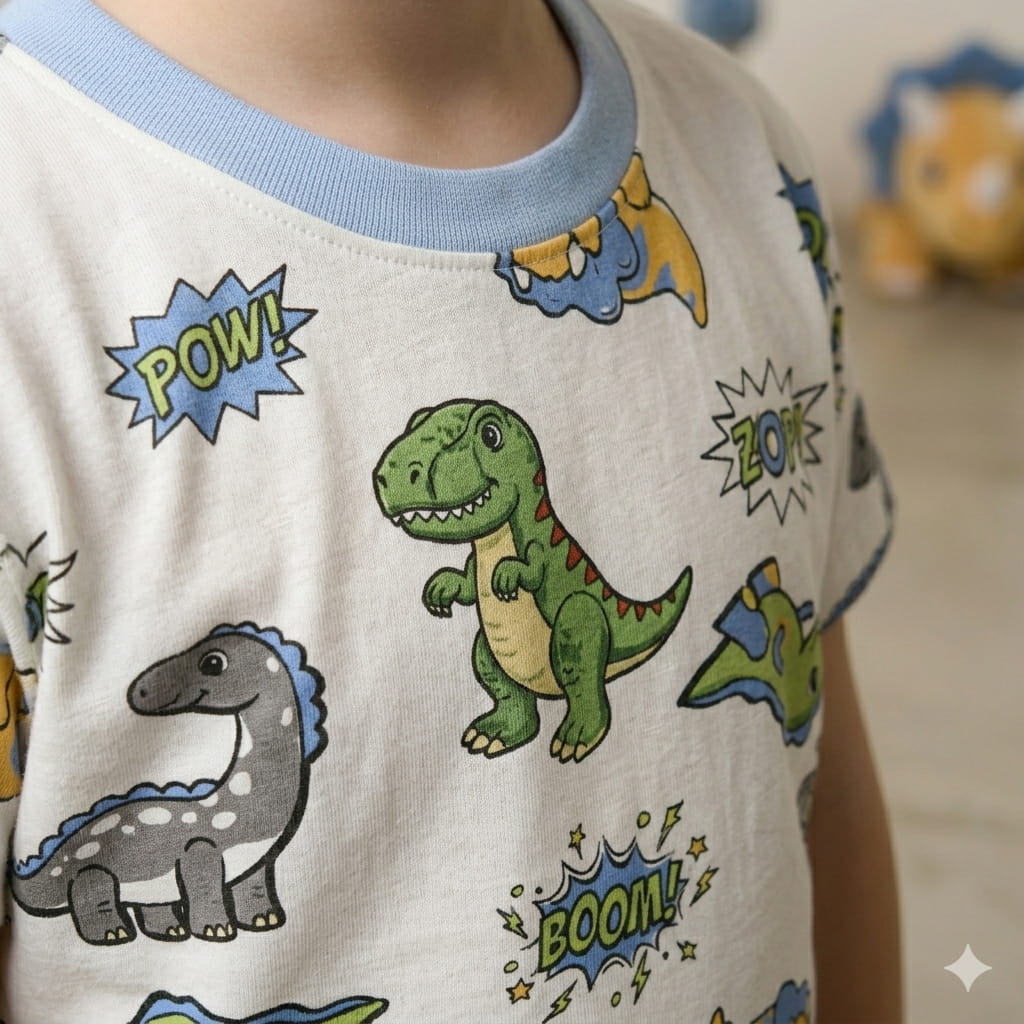 Comic Dino Boy Pajama Set-White