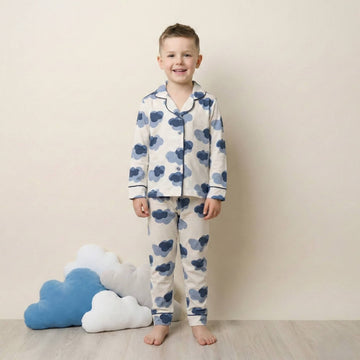 Cloud Button Boy Pajama Set- White