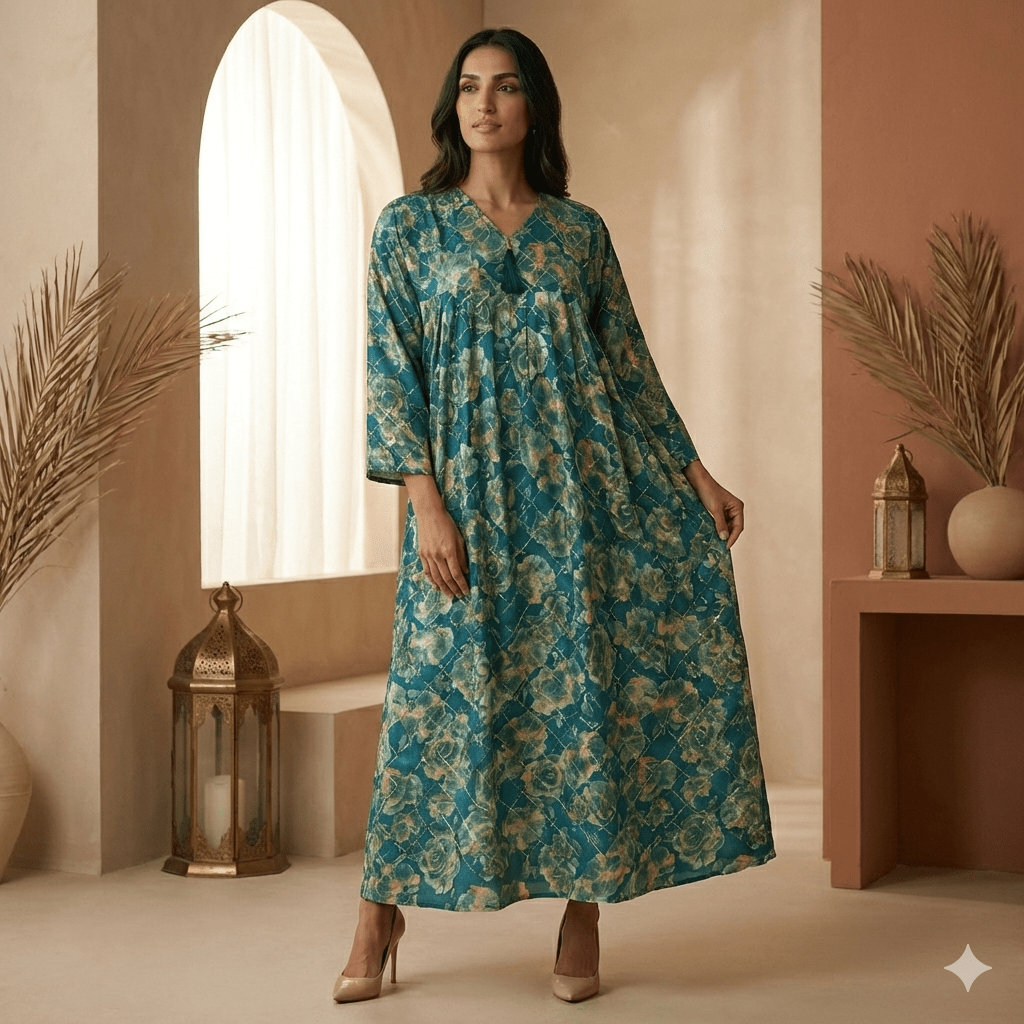 Teal Garden Lattice Women Daraa- Teal
