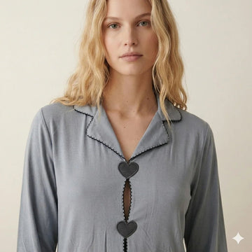 Big Heart Women Pajama Set- Sky Grey