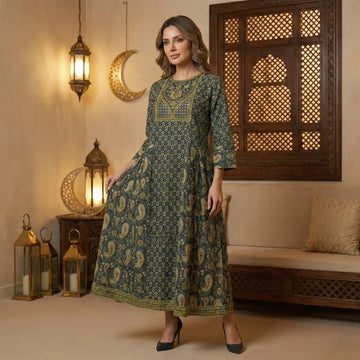 Majestic Motif Women Daraa- Teal Green