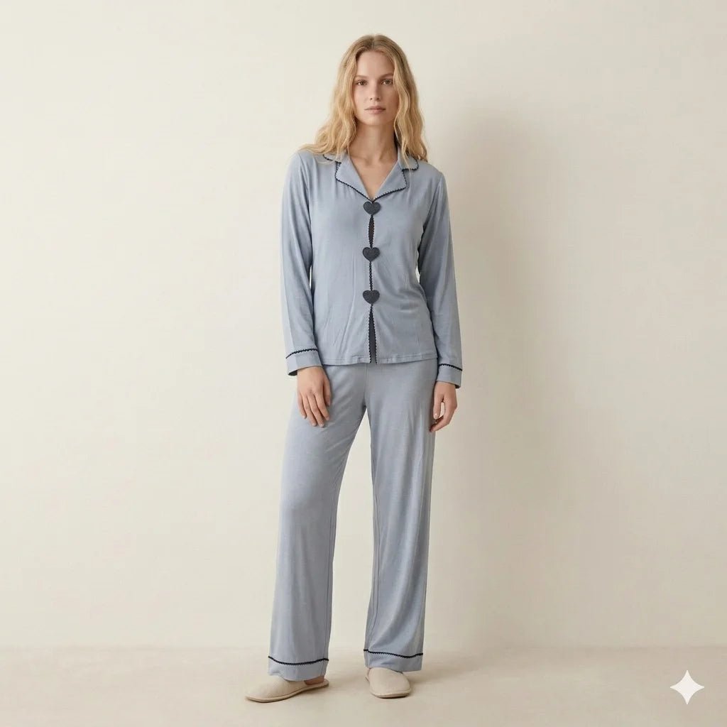 Big Heart Women Pajama Set- Sky Grey
