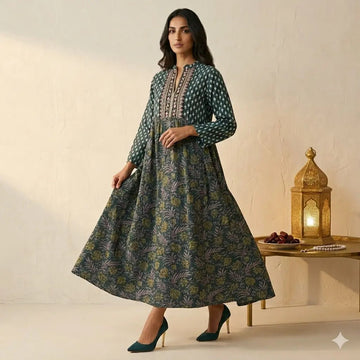 Emerald Glade Patterned Women Daraa- Emerald Green