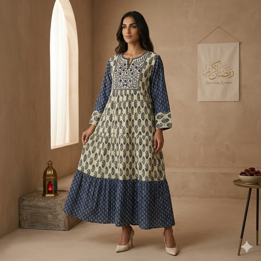 Midnight Navy Tiered Paisley Women Daraa- Navy Blue