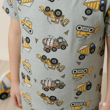 Construction Vehicle  Boy Pajama Set-Grey Blue