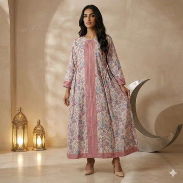 Rosewood Floral Stripe Women Daraa- Dusty Pink