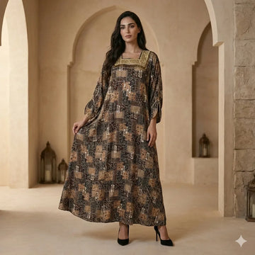 Mirror-Work Patchwork Women Daraa- Charcoal & Amber