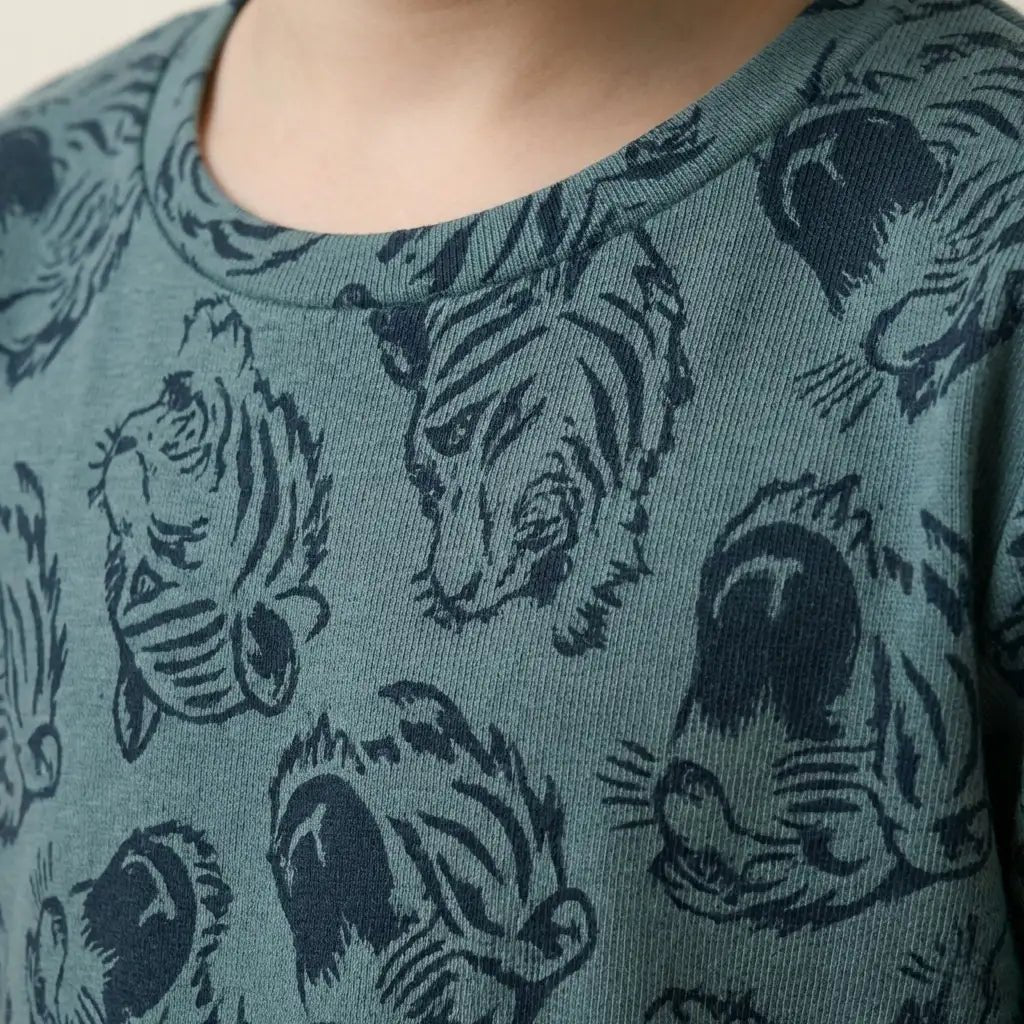 Wild Tiger Boy Pajama Set-Dark Green