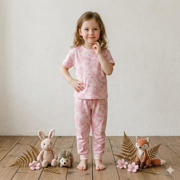 Floral Print Girl Pajama Set- Pink