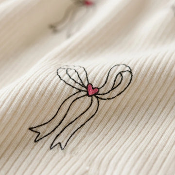 Heart Bow Girl Pajama Set- Off White