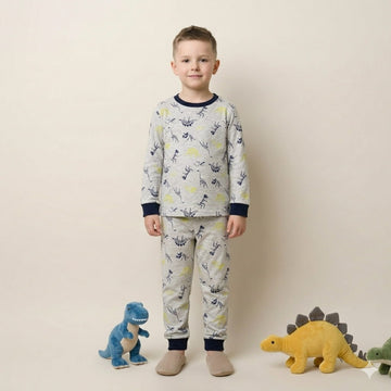 Skeleton Dino Boy Pajama Set- Grey