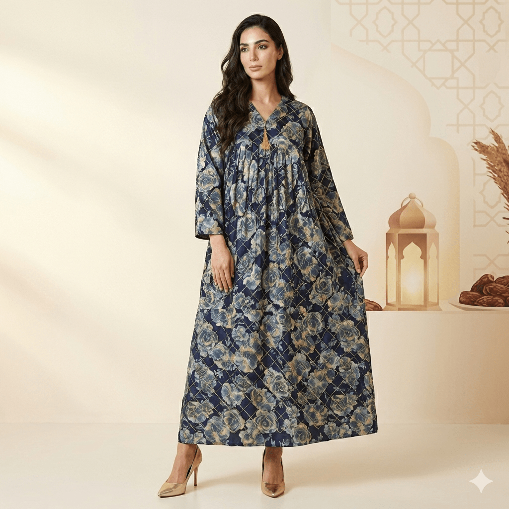 Royal Blue Floral Lattice Women Daraa- Navy Blue