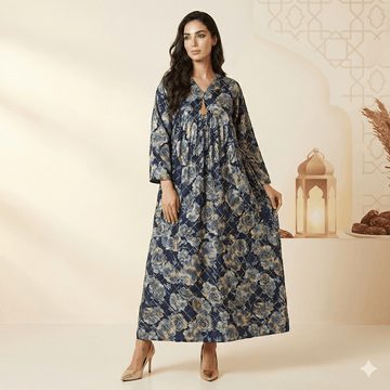 Royal Blue Floral Lattice Women Daraa- Navy Blue