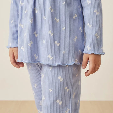 Small Bow Girl Pajama Set- Blue
