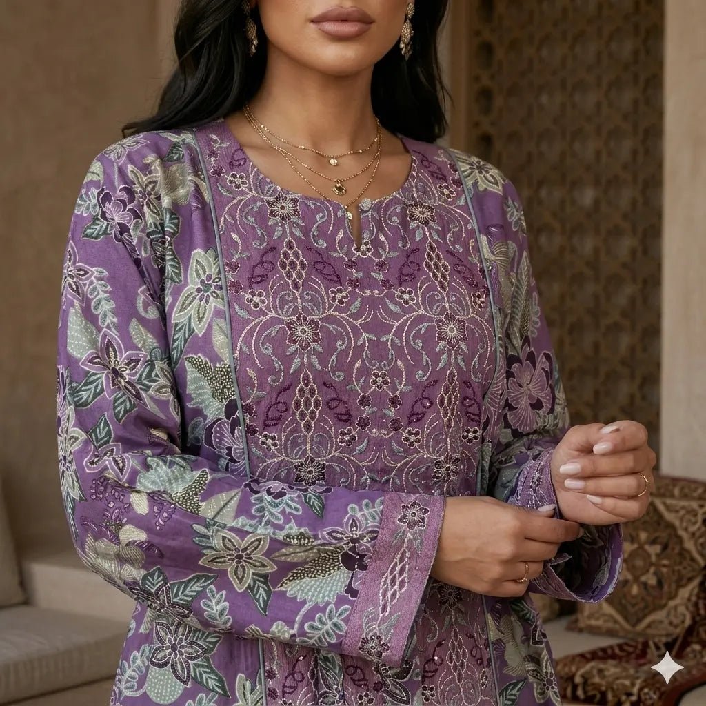 Majestic Motif Women Daraa- Deep Purple