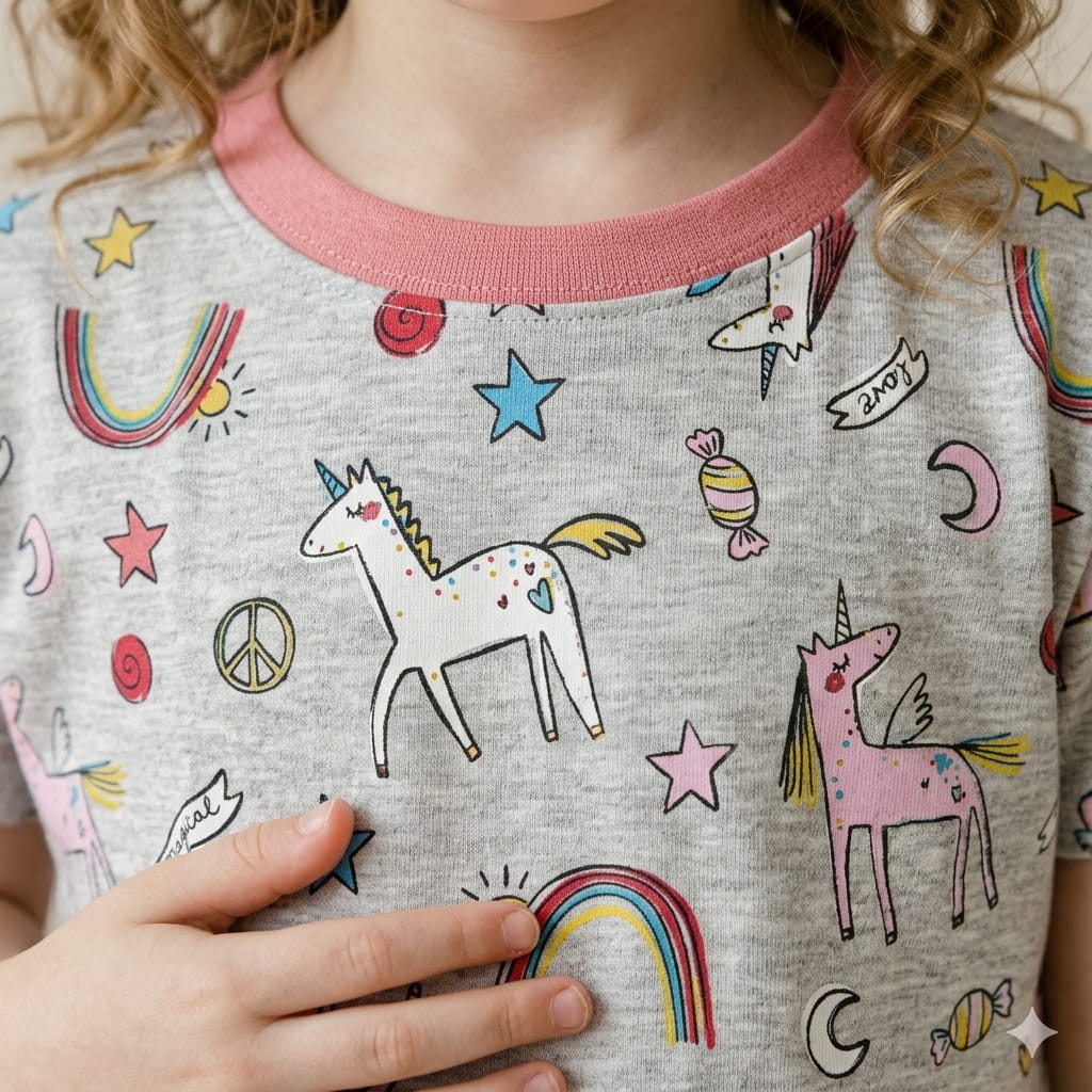 Doodle Rainbow Girl Half Sleeves Pajama Set-Grey
