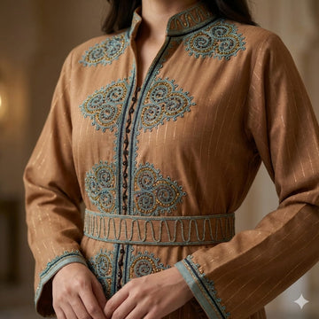 Medallion Embroidered Women Daraa- Honey Camel