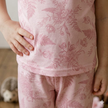 Floral Print Girl Pajama Set- Pink