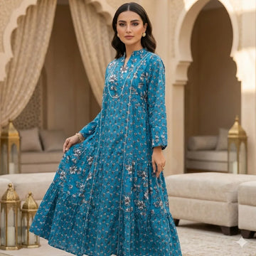 The Floral Tiered Women Daraa- Blue