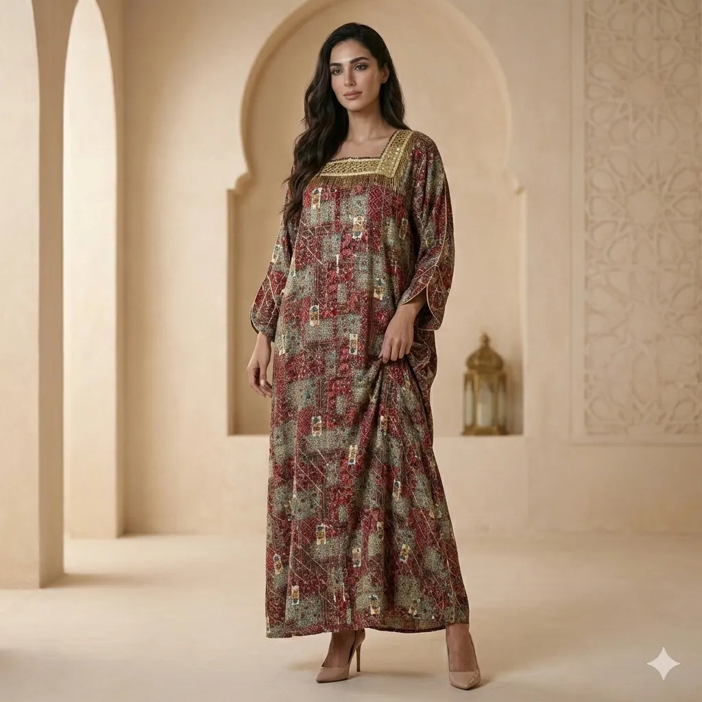 Mirror-Work Patchwork Women Daraa- Red & Multi