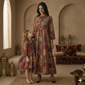 Deep Red & Earthy Brown Women Daraa- Girl Women