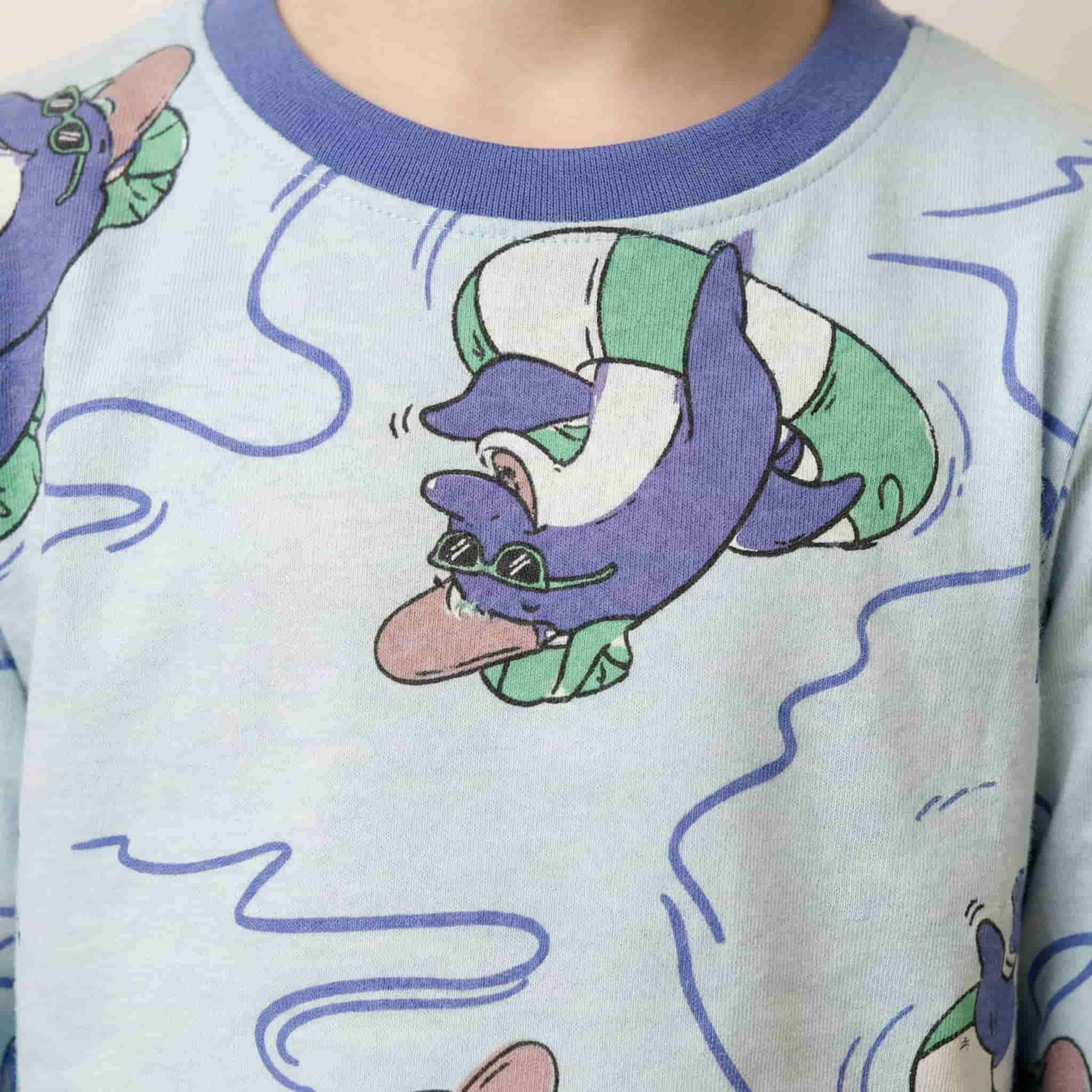 Cool Dolphin Boy Full Sleeves Pajama Set-Blue