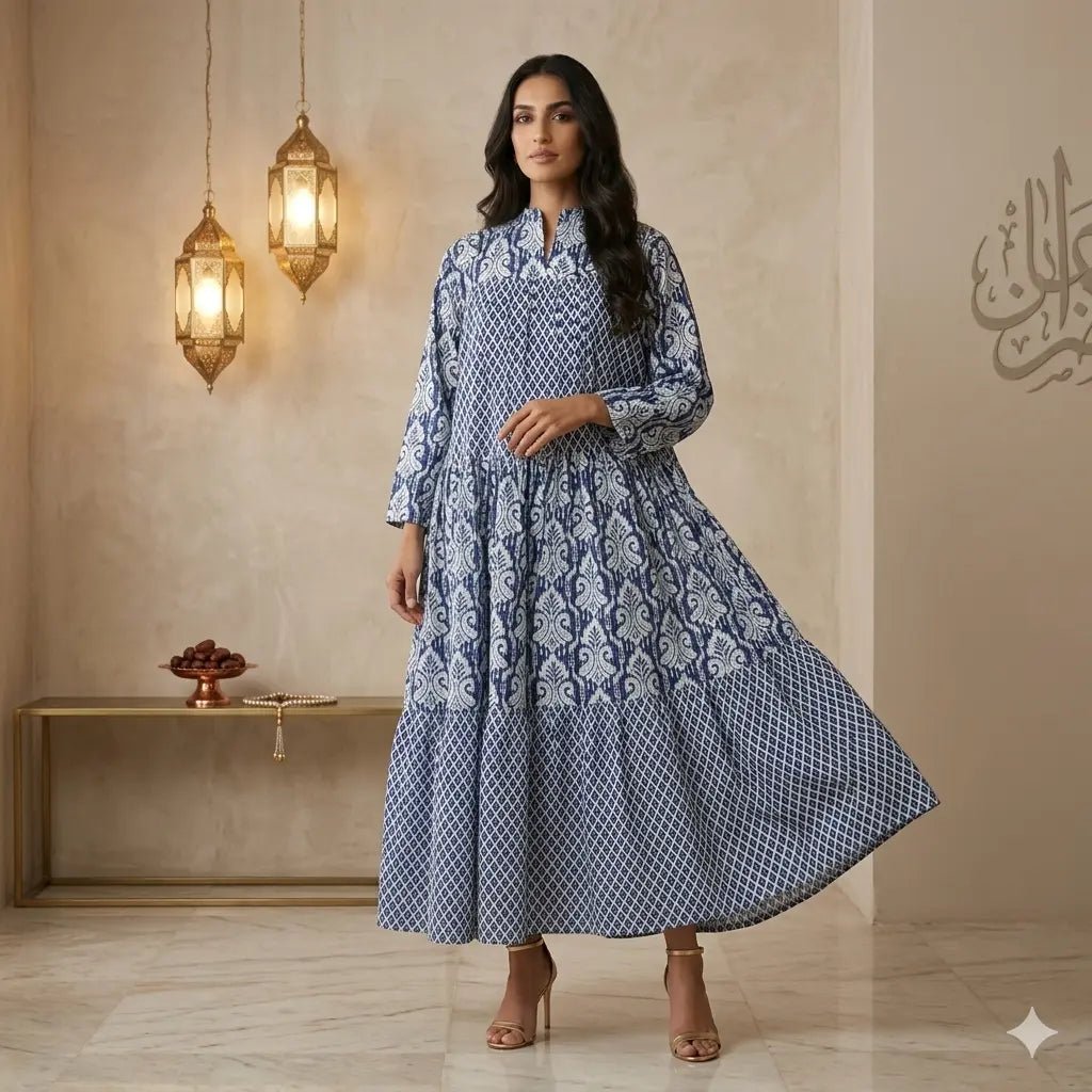 Sapphire Bloom Tiered Women Daraa- Blue