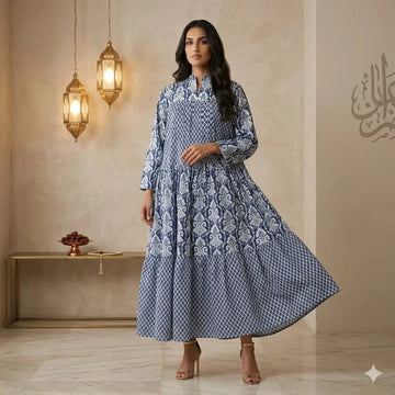Sapphire Bloom Tiered Women Daraa- Blue