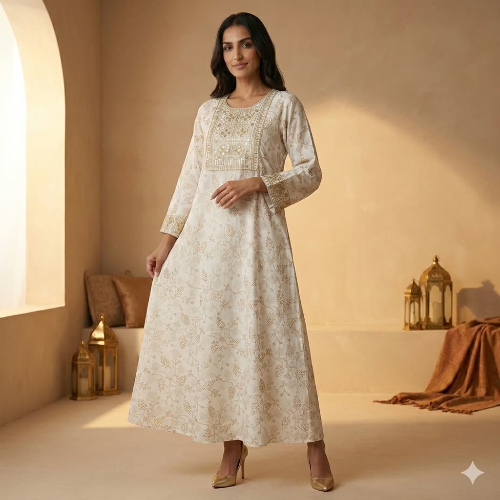 Classic White & Gold Women Daraa- White