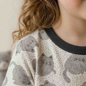 Purr Cat Girls Half Sleeves Pajama Set - Grey