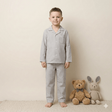 Lining Stipe Boy Button Pajama Set- Black