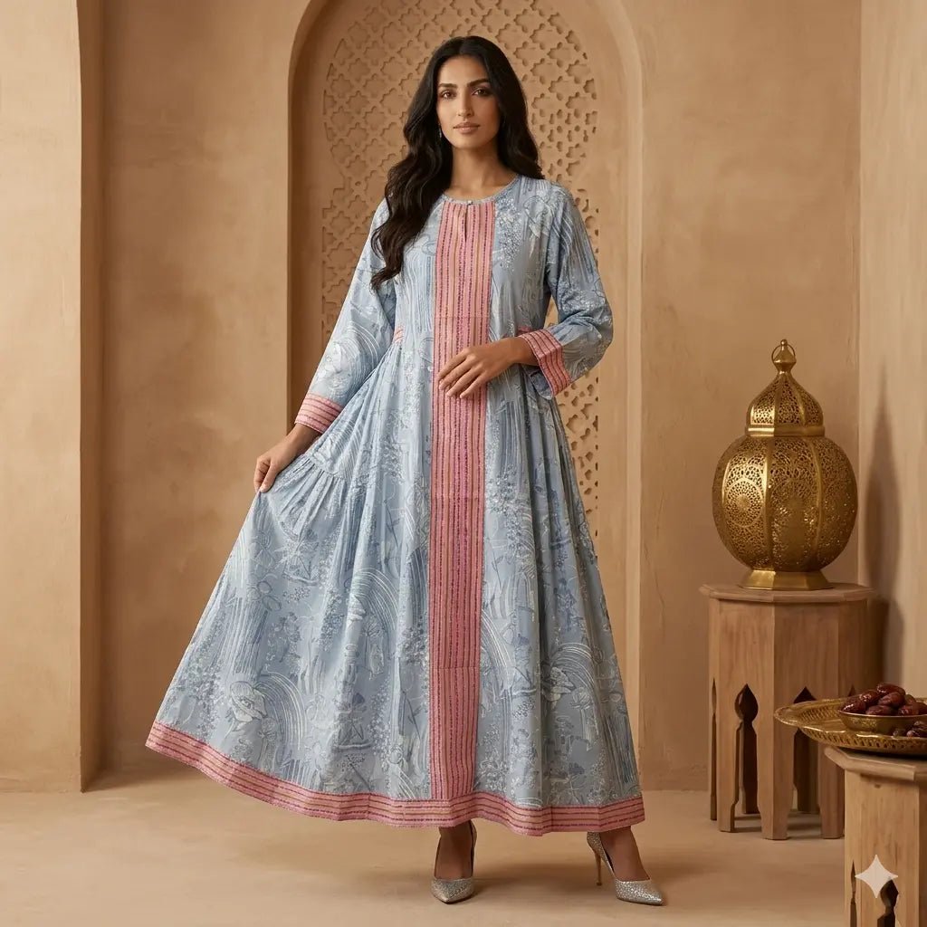 Sky Serenity Etched Women Daraa- Pastel Blue