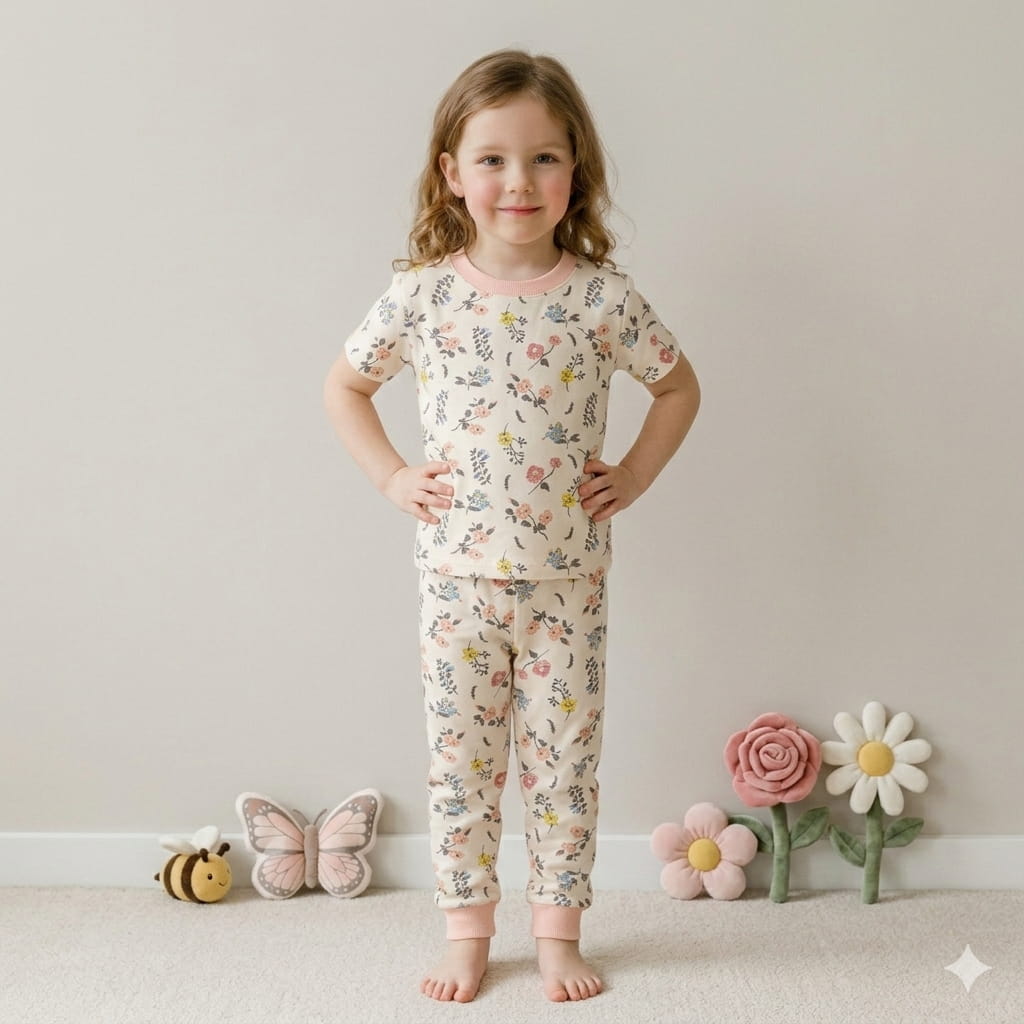 Blossom Garden Girl Pajama Set- Crème