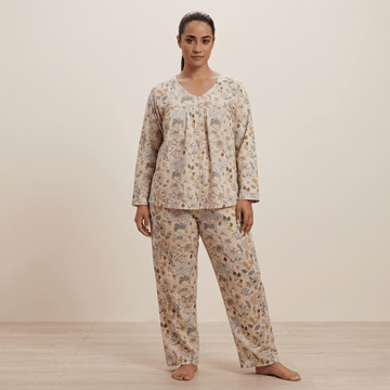 Vintage Rose Garden Women Pajama Set- Beige
