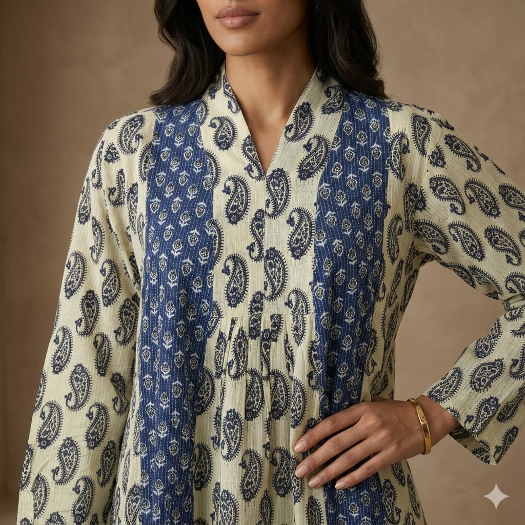 Vertical Paisley Stripe Women Daraa- Cobalt Blue.