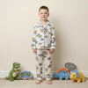 Comic Dino Button Boy Pajama Set- White
