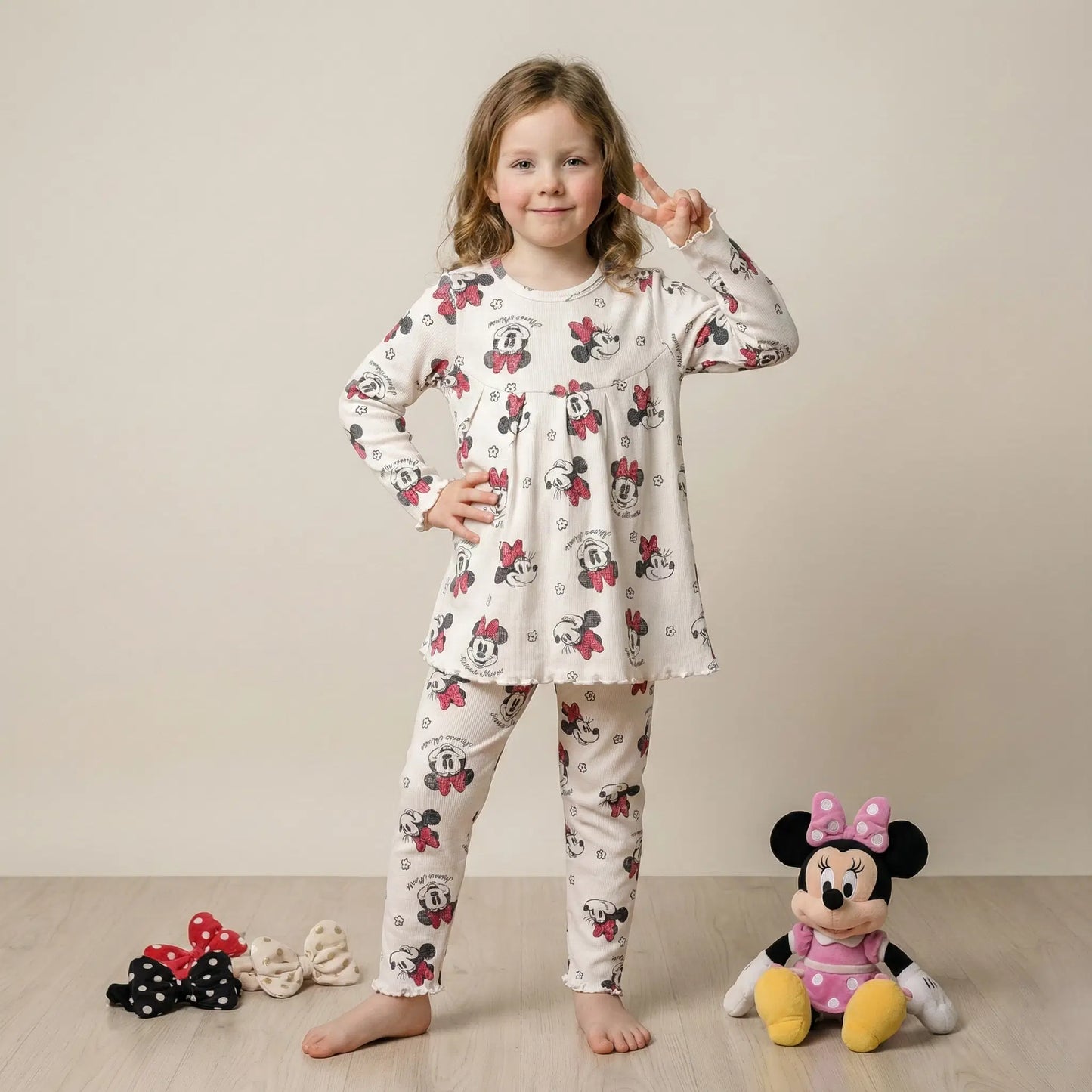 Minnie Girl Pajama Set- Beige