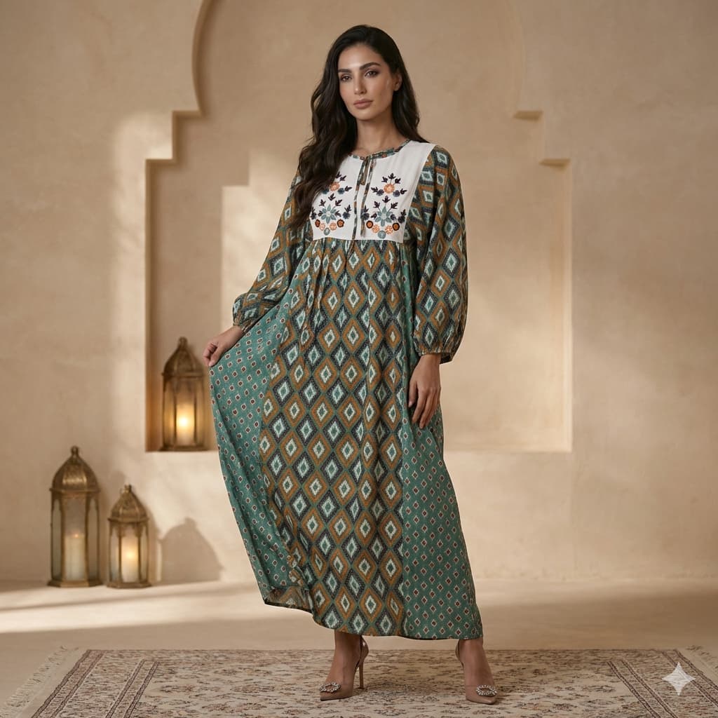 Folk-Art Embroidered Women Daraa- Green