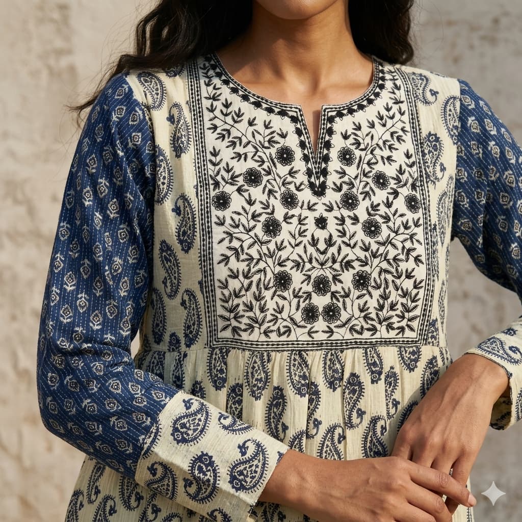 Midnight Navy Tiered Paisley Women Daraa- Navy Blue